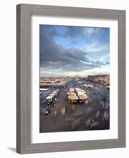 View Over Djemaa El Fna at Dusk With Foodstalls and Crowds of People, Marrakech, Morocco-Lee Frost-Framed Photographic Print