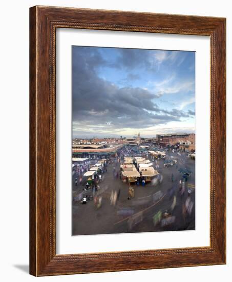 View Over Djemaa El Fna at Dusk With Foodstalls and Crowds of People, Marrakech, Morocco-Lee Frost-Framed Photographic Print