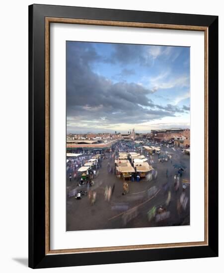 View Over Djemaa El Fna at Dusk With Foodstalls and Crowds of People, Marrakech, Morocco-Lee Frost-Framed Photographic Print