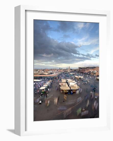 View Over Djemaa El Fna at Dusk With Foodstalls and Crowds of People, Marrakech, Morocco-Lee Frost-Framed Photographic Print