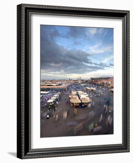 View Over Djemaa El Fna at Dusk With Foodstalls and Crowds of People, Marrakech, Morocco-Lee Frost-Framed Photographic Print