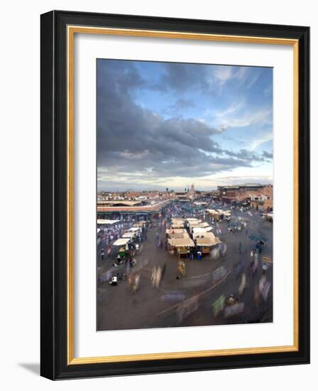 View Over Djemaa El Fna at Dusk With Foodstalls and Crowds of People, Marrakech, Morocco-Lee Frost-Framed Photographic Print