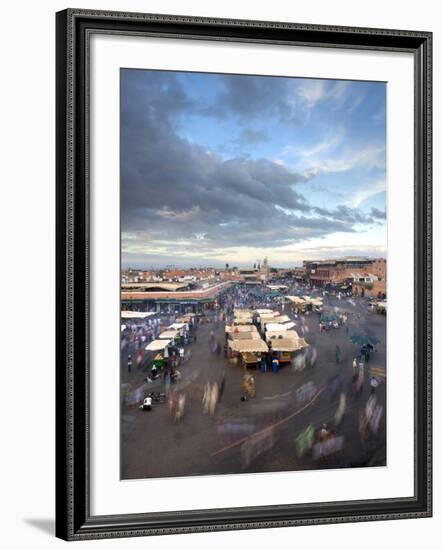 View Over Djemaa El Fna at Dusk With Foodstalls and Crowds of People, Marrakech, Morocco-Lee Frost-Framed Photographic Print