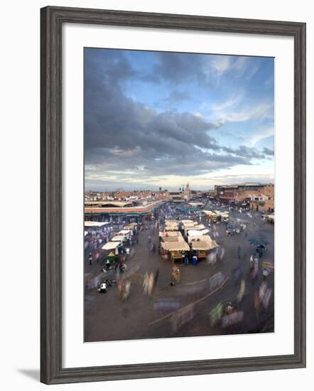 View Over Djemaa El Fna at Dusk With Foodstalls and Crowds of People, Marrakech, Morocco-Lee Frost-Framed Photographic Print
