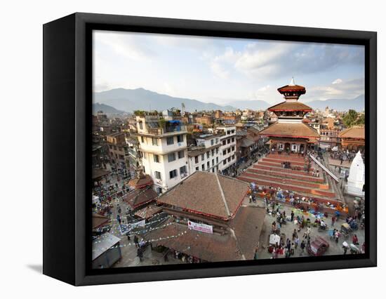 View over Durbar Square from Rooftop Cafe Showing Temples and Busy Streets, Kathmandu, Nepal, Asia-Lee Frost-Framed Premier Image Canvas