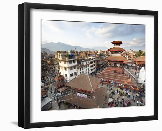 View over Durbar Square from Rooftop Cafe Showing Temples and Busy Streets, Kathmandu, Nepal, Asia-Lee Frost-Framed Photographic Print