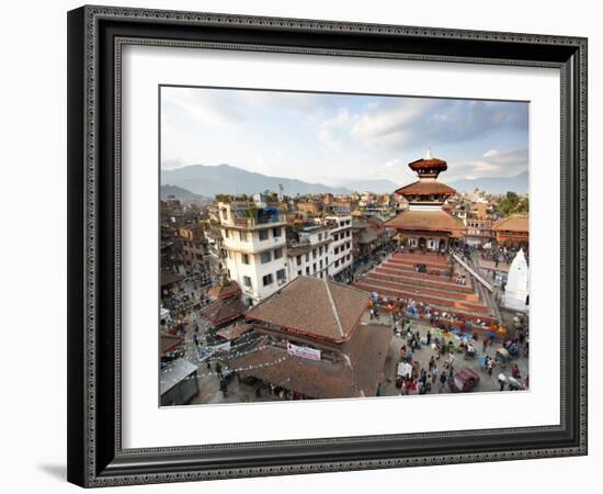 View over Durbar Square from Rooftop Cafe Showing Temples and Busy Streets, Kathmandu, Nepal, Asia-Lee Frost-Framed Photographic Print