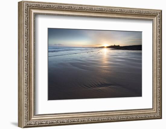 View over Embleton Beach at Sunrise Towards the Silhouetted Ruin of Dunstanburgh Castle-Lee Frost-Framed Photographic Print