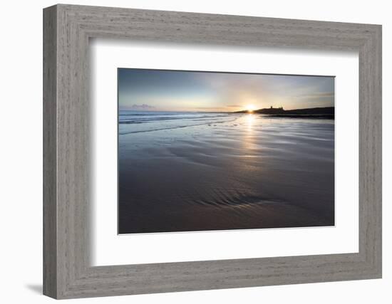 View over Embleton Beach at Sunrise Towards the Silhouetted Ruin of Dunstanburgh Castle-Lee Frost-Framed Photographic Print