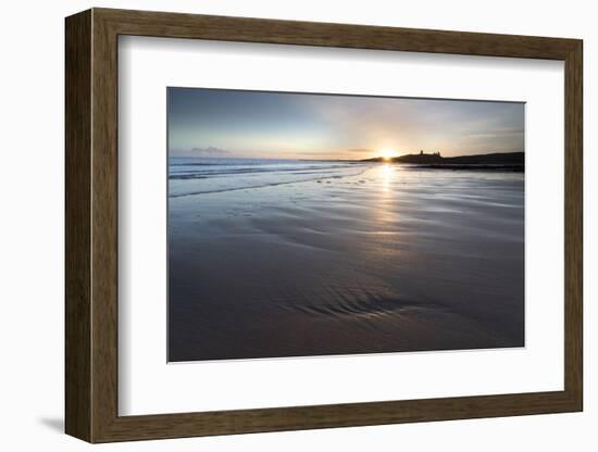 View over Embleton Beach at Sunrise Towards the Silhouetted Ruin of Dunstanburgh Castle-Lee Frost-Framed Photographic Print