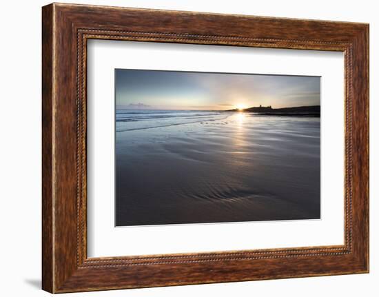 View over Embleton Beach at Sunrise Towards the Silhouetted Ruin of Dunstanburgh Castle-Lee Frost-Framed Photographic Print