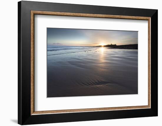 View over Embleton Beach at Sunrise Towards the Silhouetted Ruin of Dunstanburgh Castle-Lee Frost-Framed Photographic Print