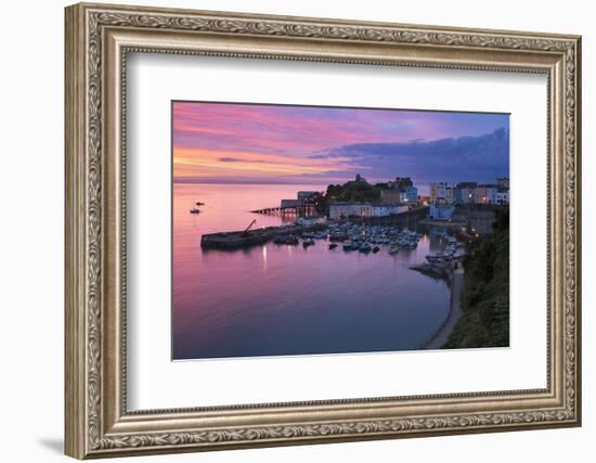 View over Harbour and Castle at Dawn, Tenby, Carmarthen Bay, Pembrokeshire, Wales, UK-Stuart Black-Framed Photographic Print