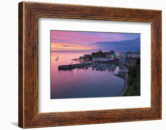 View over Harbour and Castle at Dawn, Tenby, Carmarthen Bay, Pembrokeshire, Wales, UK-Stuart Black-Framed Photographic Print