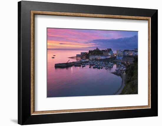 View over Harbour and Castle at Dawn, Tenby, Carmarthen Bay, Pembrokeshire, Wales, UK-Stuart Black-Framed Photographic Print