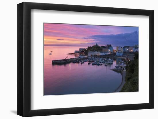 View over Harbour and Castle at Dawn, Tenby, Carmarthen Bay, Pembrokeshire, Wales, UK-Stuart Black-Framed Photographic Print