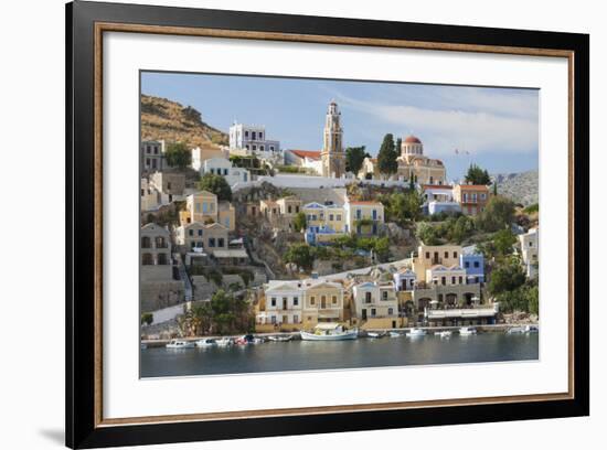 View over Harbour to Colourful Houses and Church, Dodecanese Islands-Ruth Tomlinson-Framed Photographic Print