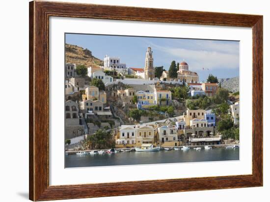 View over Harbour to Colourful Houses and Church, Dodecanese Islands-Ruth Tomlinson-Framed Photographic Print