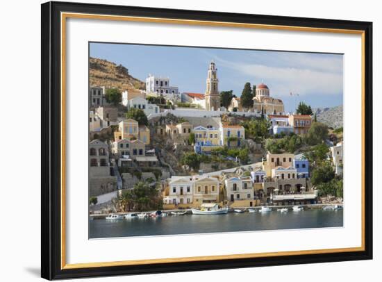 View over Harbour to Colourful Houses and Church, Dodecanese Islands-Ruth Tomlinson-Framed Photographic Print