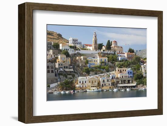 View over Harbour to Colourful Houses and Church, Dodecanese Islands-Ruth Tomlinson-Framed Photographic Print