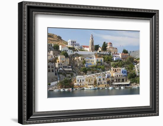 View over Harbour to Colourful Houses and Church, Dodecanese Islands-Ruth Tomlinson-Framed Photographic Print