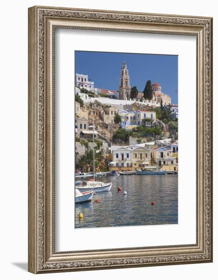 View over Harbour to Colourful Houses and Church, Dodecanese Islands-Ruth Tomlinson-Framed Photographic Print