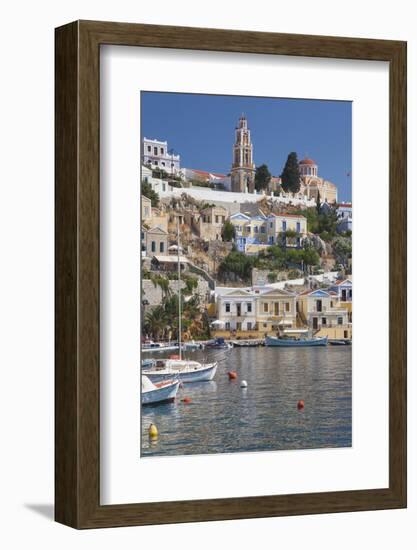 View over Harbour to Colourful Houses and Church, Dodecanese Islands-Ruth Tomlinson-Framed Photographic Print