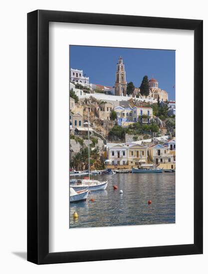 View over Harbour to Colourful Houses and Church, Dodecanese Islands-Ruth Tomlinson-Framed Photographic Print