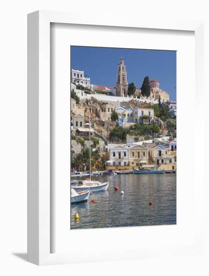 View over Harbour to Colourful Houses and Church, Dodecanese Islands-Ruth Tomlinson-Framed Photographic Print