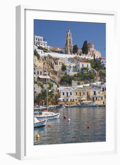 View over Harbour to Colourful Houses and Church, Dodecanese Islands-Ruth Tomlinson-Framed Photographic Print