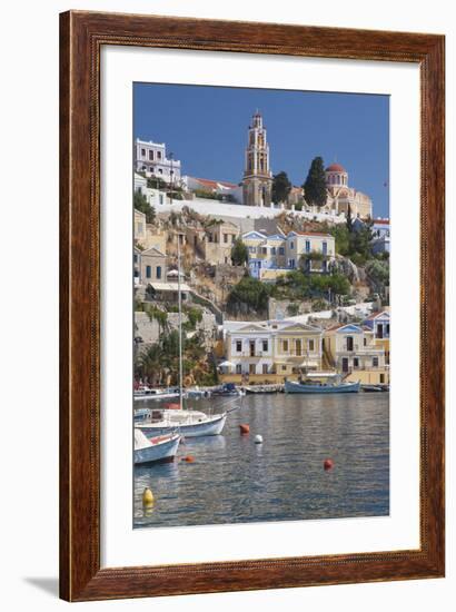 View over Harbour to Colourful Houses and Church, Dodecanese Islands-Ruth Tomlinson-Framed Photographic Print