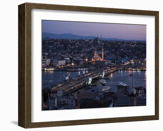 View over Istanbul Skyline from the Galata Tower at Night, Beyoglu, Istanbul, Turkey-Ben Pipe-Framed Photographic Print