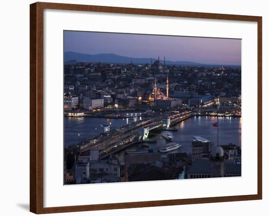 View over Istanbul Skyline from the Galata Tower at Night, Beyoglu, Istanbul, Turkey-Ben Pipe-Framed Photographic Print