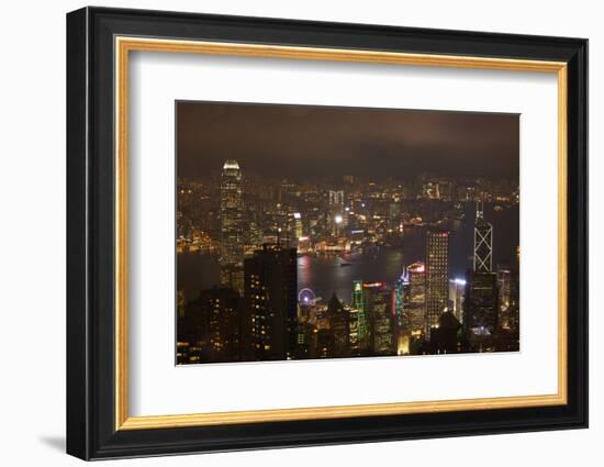 View over Kowloon, Victoria Harbor, and Central, from Victoria Peak, Hong Kong, China-David Wall-Framed Photographic Print