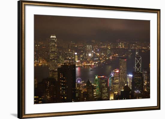 View over Kowloon, Victoria Harbor, and Central, from Victoria Peak, Hong Kong, China-David Wall-Framed Premium Photographic Print
