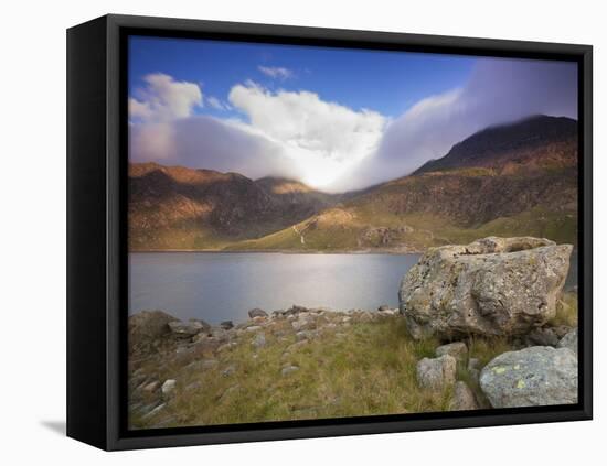 View over Llyn Llydaw Looking at Cloud Covered Peak of Snowdon, Snowdonia National Park, Wales, UK-Ian Egner-Framed Premier Image Canvas