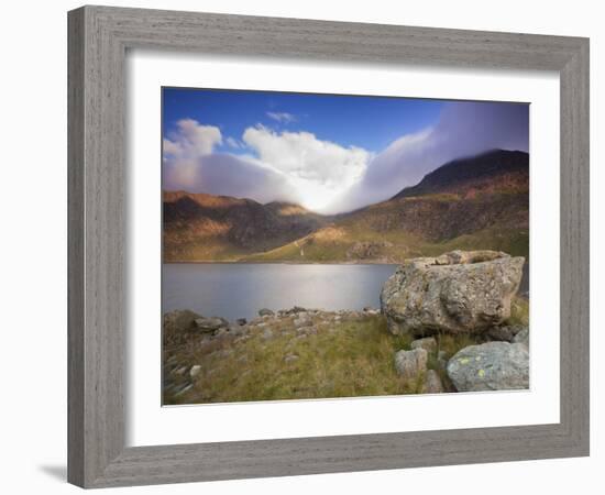 View over Llyn Llydaw Looking at Cloud Covered Peak of Snowdon, Snowdonia National Park, Wales, UK-Ian Egner-Framed Photographic Print