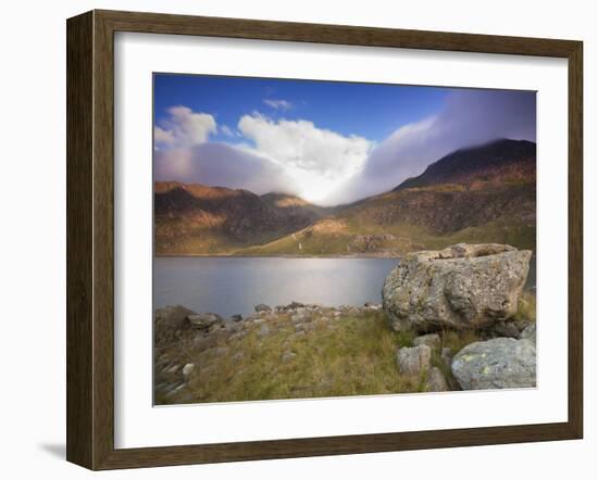 View over Llyn Llydaw Looking at Cloud Covered Peak of Snowdon, Snowdonia National Park, Wales, UK-Ian Egner-Framed Photographic Print