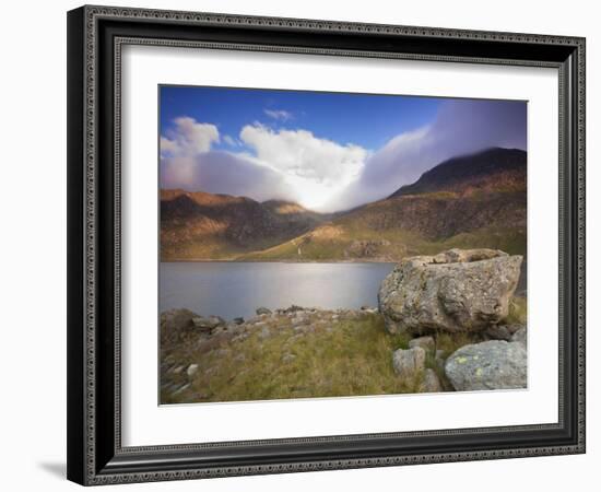 View over Llyn Llydaw Looking at Cloud Covered Peak of Snowdon, Snowdonia National Park, Wales, UK-Ian Egner-Framed Photographic Print