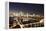 View over Main River to Ignatz Bubis Bridge financial district skyline, Frankfurt, Hesse, Germany, -Markus Lange-Framed Premier Image Canvas