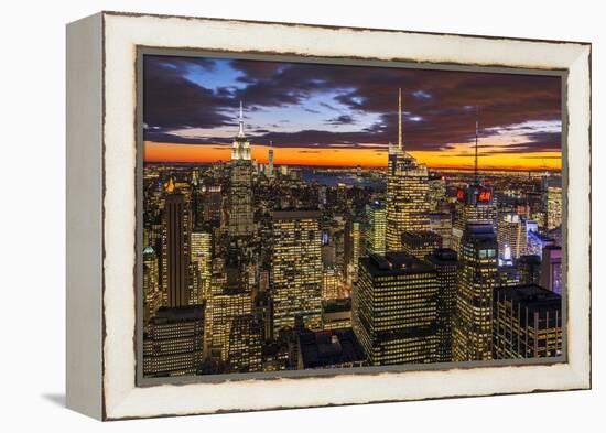 View over Midtown Manhattan skyline at dusk from the Top of the Rock, New York, USA-Stefano Politi Markovina-Framed Premier Image Canvas