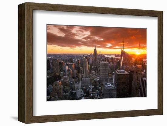 View over Midtown Manhattan skyline at sunset from the Top of the Rock, New York, USA-Stefano Politi Markovina-Framed Photographic Print