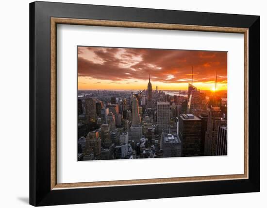View over Midtown Manhattan skyline at sunset from the Top of the Rock, New York, USA-Stefano Politi Markovina-Framed Photographic Print