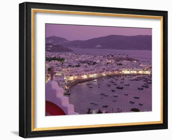 View Over Mykonos Town, Illuminated at Night, Island of Mykonos (Mikonos), Greek Islands, Greece-Fraser Hall-Framed Photographic Print