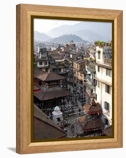 View over Narrow Streets and Rooftops Near Durbar Square Towards the Hilltop Temple of Swayambhunat-Lee Frost-Framed Premier Image Canvas