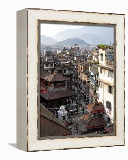 View over Narrow Streets and Rooftops Near Durbar Square Towards the Hilltop Temple of Swayambhunat-Lee Frost-Framed Premier Image Canvas