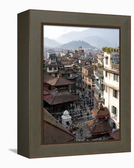 View over Narrow Streets and Rooftops Near Durbar Square Towards the Hilltop Temple of Swayambhunat-Lee Frost-Framed Premier Image Canvas
