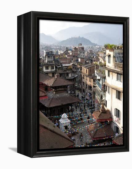 View over Narrow Streets and Rooftops Near Durbar Square Towards the Hilltop Temple of Swayambhunat-Lee Frost-Framed Premier Image Canvas