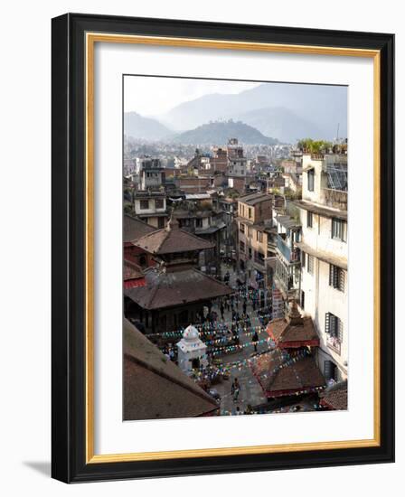 View over Narrow Streets and Rooftops Near Durbar Square Towards the Hilltop Temple of Swayambhunat-Lee Frost-Framed Photographic Print