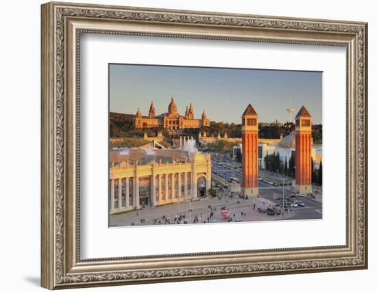 View over Placa d'Espanya (Placa de Espana) to Palau Nacional (Museu Nacional d'Art de Catalunya), -Markus Lange-Framed Photographic Print